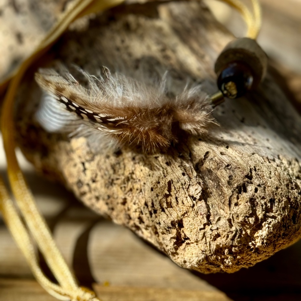 Boho Gypsy Ribbon Necklace with Wood Beads and Feathers